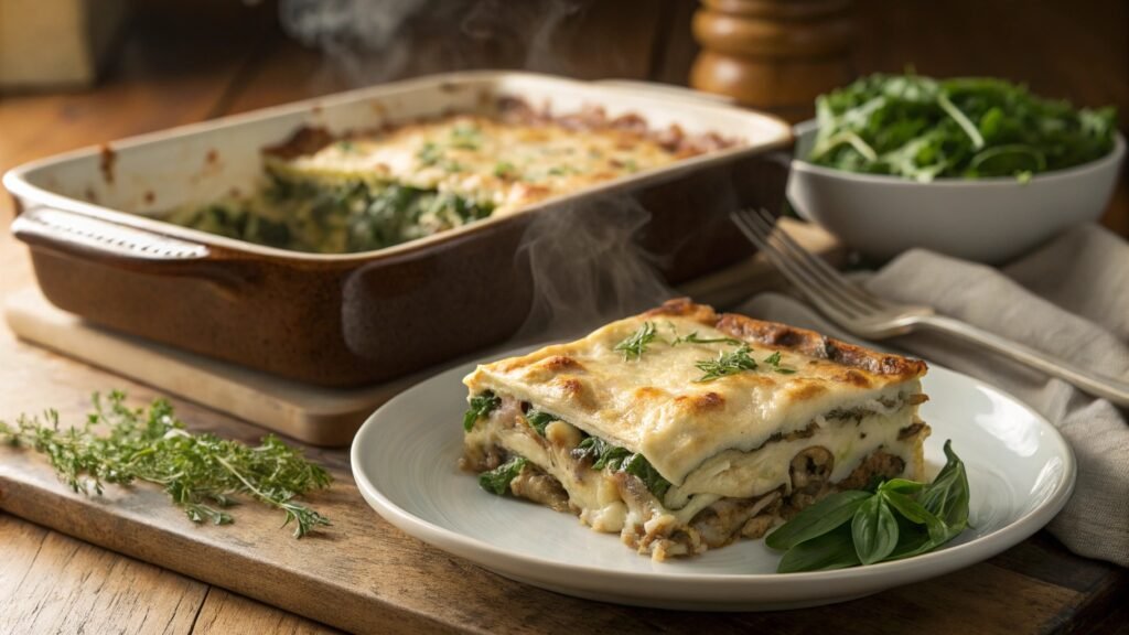 Cremige Lasagne mit Blattspinat und Champignons – himmlisch lecker!